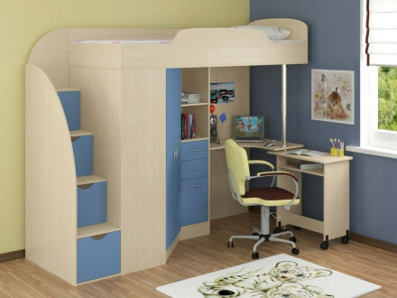 Кровать-чердак Юниор-4, Белое дерево /Бодего  