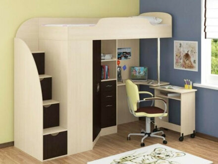 Кровать-чердак Юниор-4, Молочный дуб/Лайм  