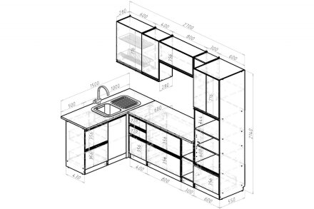 Кухонный гарнитур Амели мега прайм, 150х270 см 