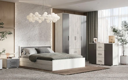 Шкаф 4-х створчатый Фиеста New, Дуб крафт белый / Графит 